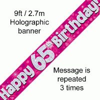 Pink 65th Birthday Banner