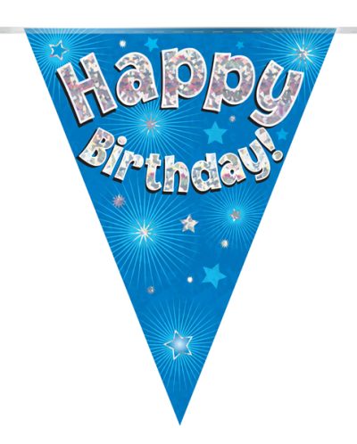 Party Bunting Happy Birthday Blue Holographic 11 flags 3.9m - Its my party