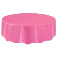 Solid Round Plastic Table Cover 84" Hot Pink