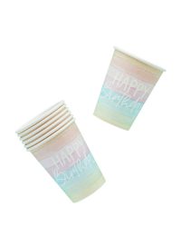 8 Eco Rainbow 'Happy Birthday' Paper Cups