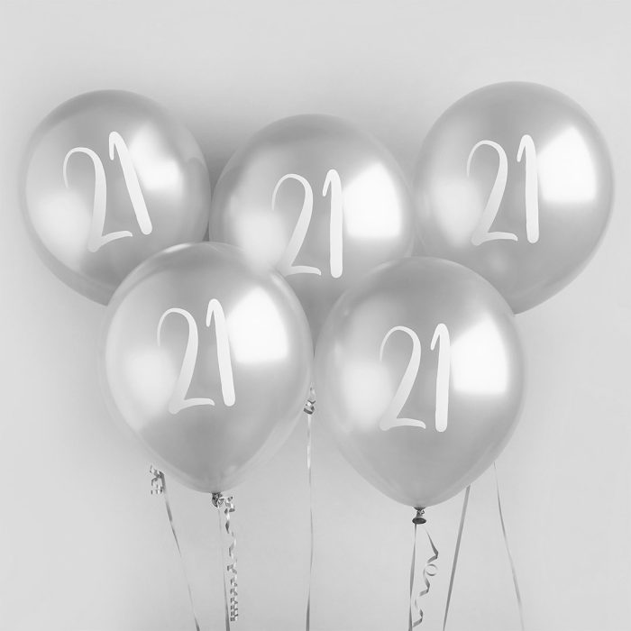 Age 21 Chrome Silver Latex Balloons