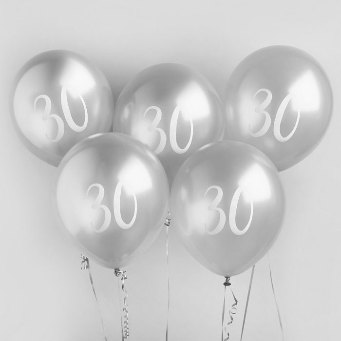 Age 30 Chrome Silver Latex Balloons