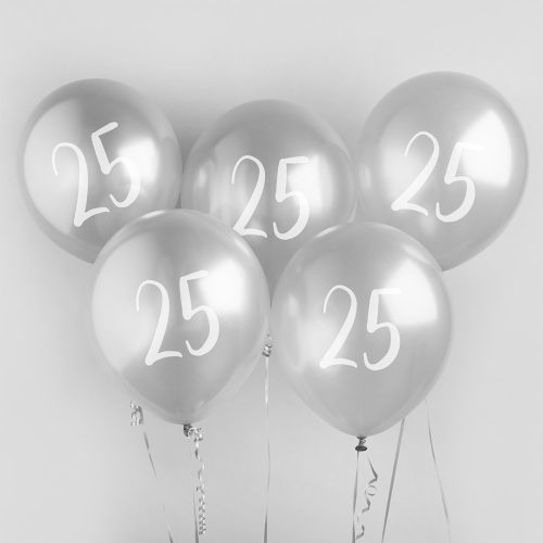 Age 25 Chrome Silver Latex Balloons