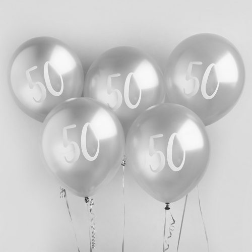 Age 50 Chrome Silver Latex Balloons